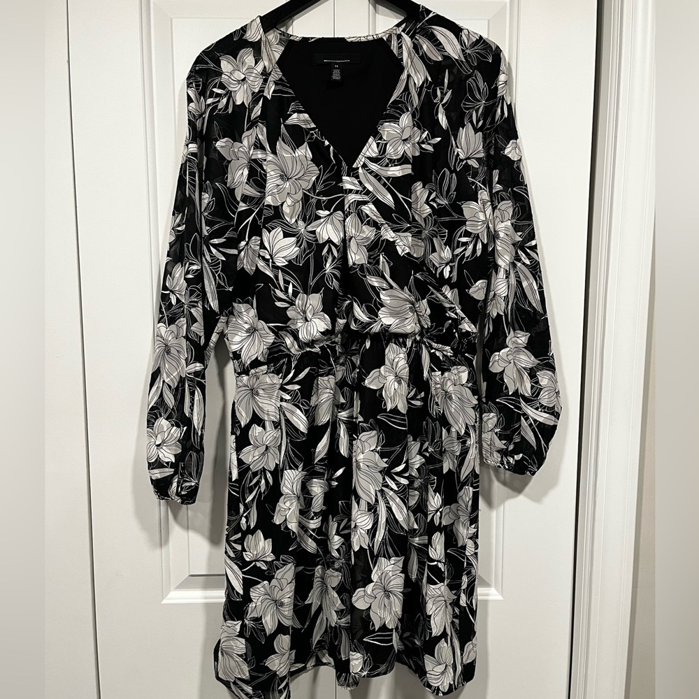 Floral Black and White Wrap Dress